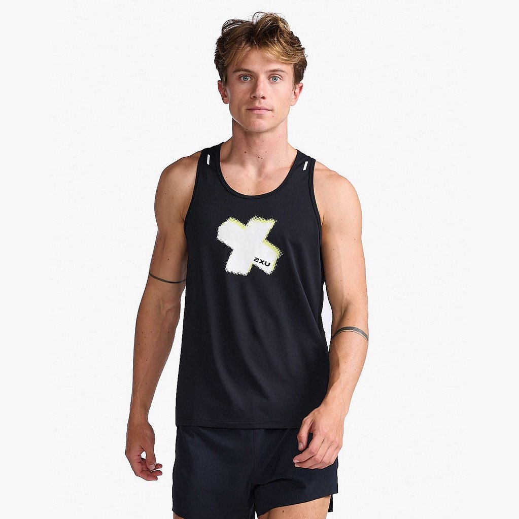 2XU Light Speed Singlet Mens APPAREL - Mens Singlets BLACK WHITE X/BLACK REFLECTIVE