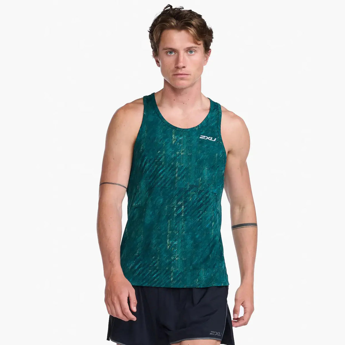 2XU Light Speed Singlet Mens APPAREL - Mens Singlets GLITCH CHECK/SILVER REFLECTIVE