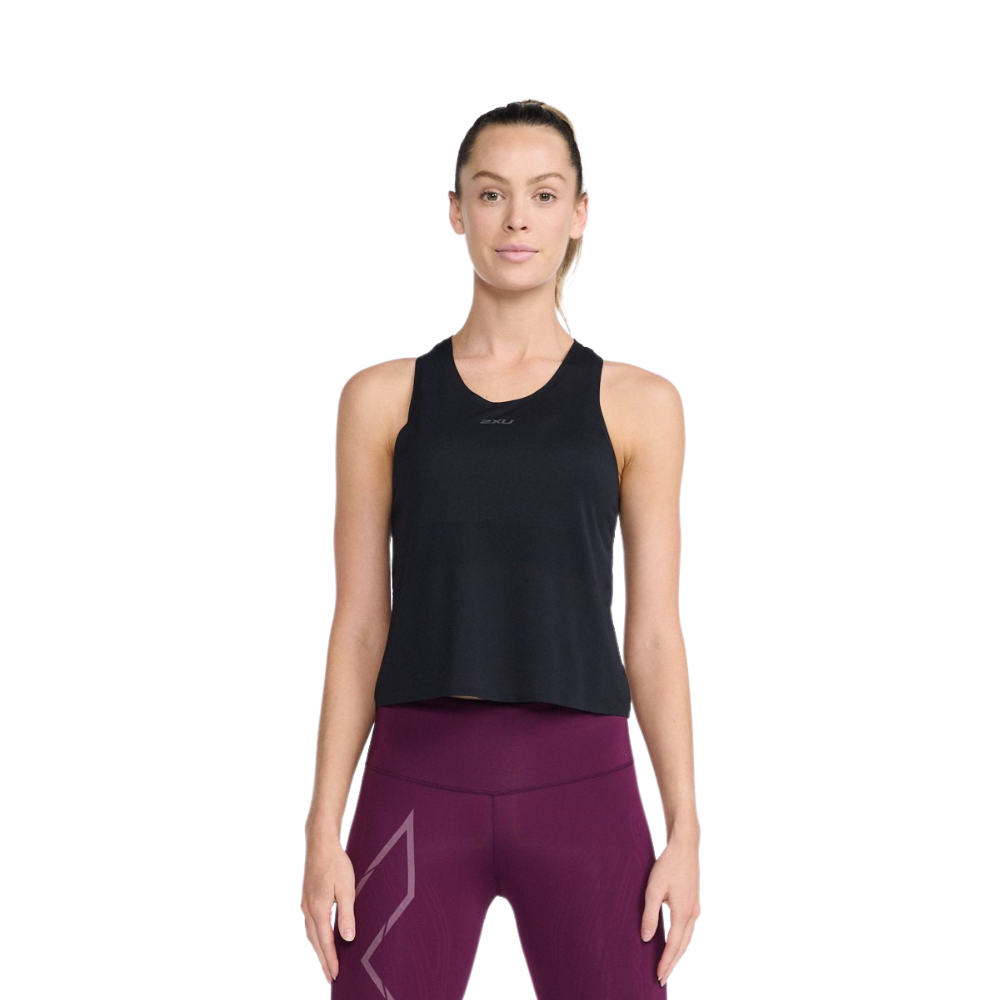 2XU Light Speed Tech Crop Singlet Womens APPAREL - Womens Tanks BLACK/ BLACK REFLECTIVE