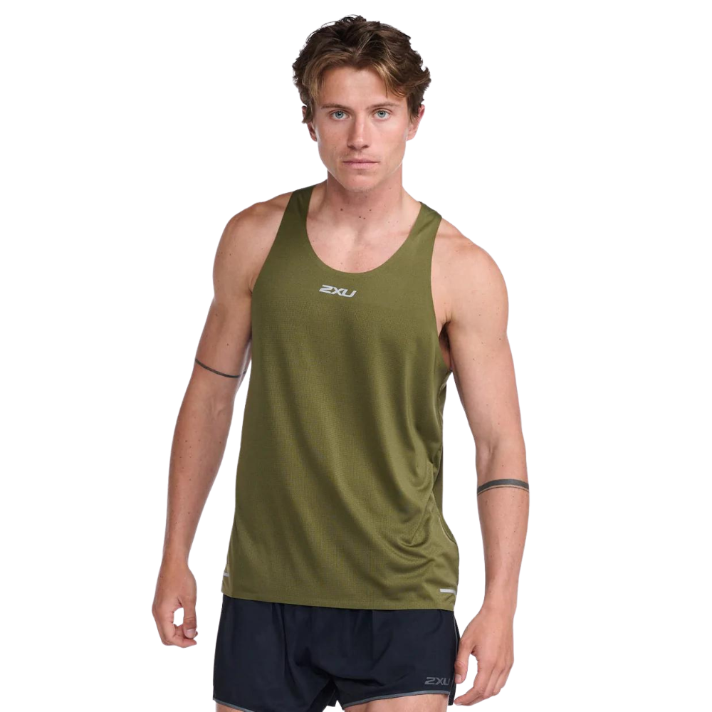 2XU Light Speed Tech Singlet Mens APPAREL - Mens Singlets WINTER MOSS/SILVER REFLECTIVE