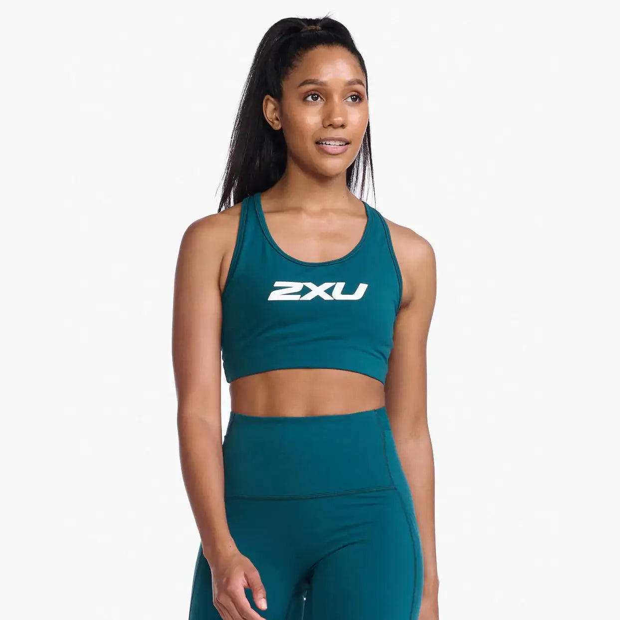 2XU Motion Racerback Crop Womens APPAREL - Womens Crops DEEP JADE/WHITE