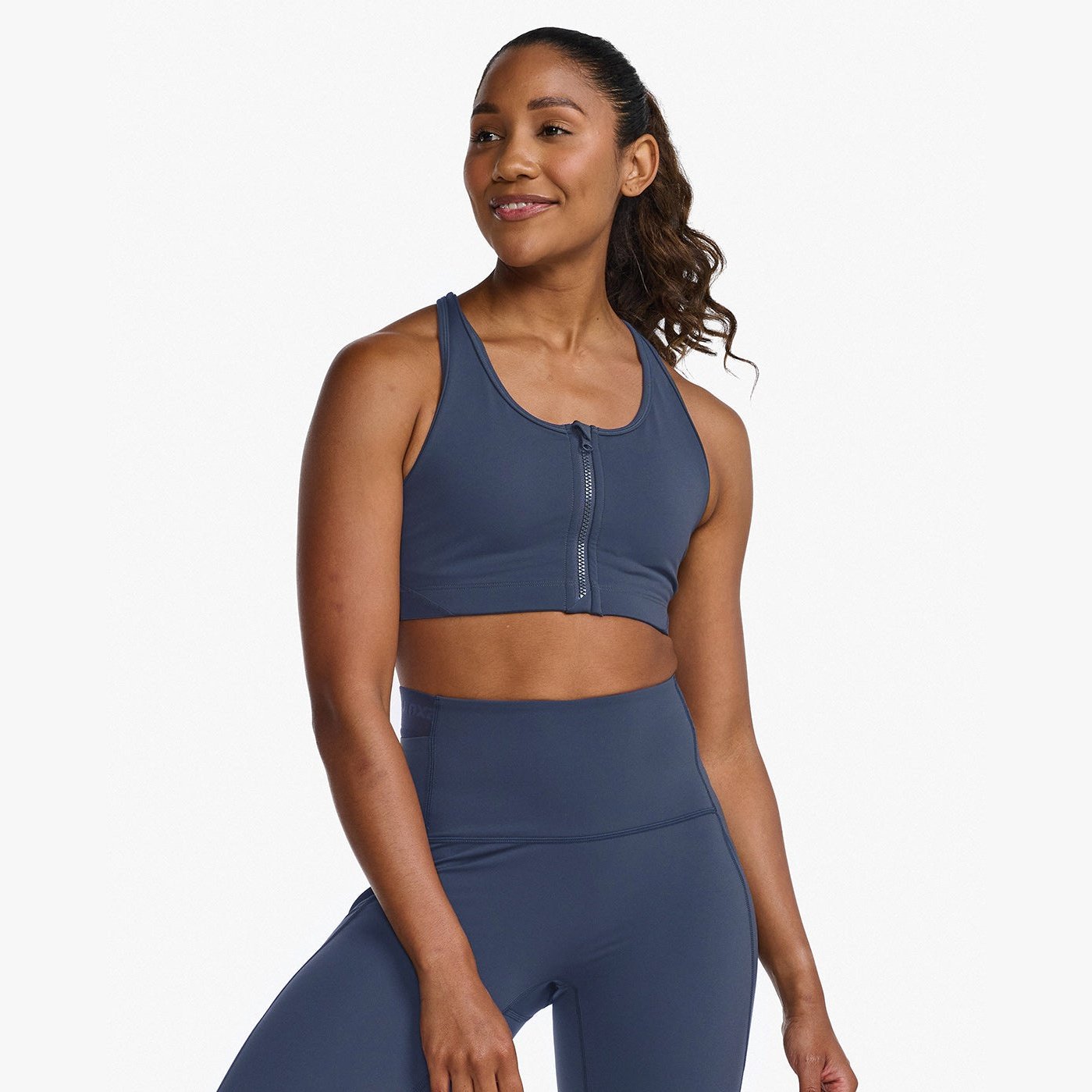 2XU Motion Zip Bra Womens APPAREL - Womens Bras INDIA INK/WHITE