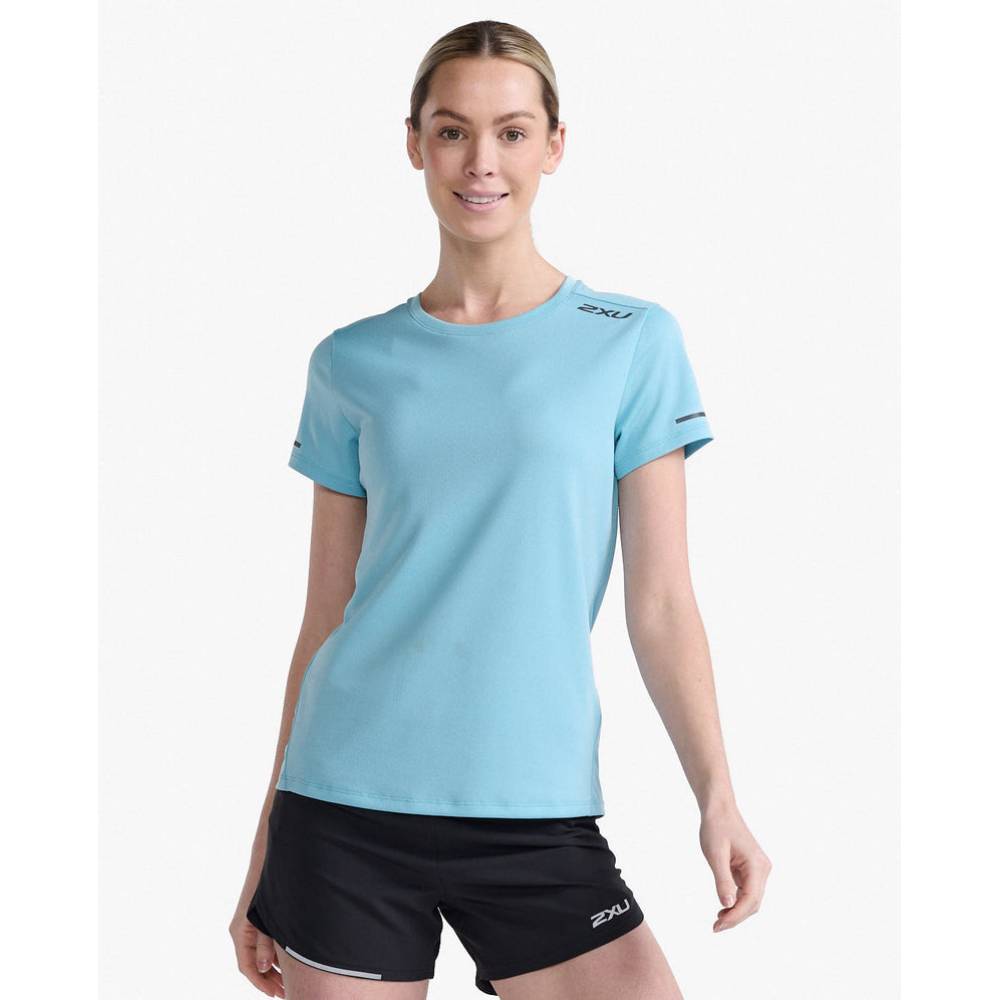 2XU Aero Tee Womens APPAREL - Womens T-Shirts BLUEYAY/BLACK REFLECTIVE