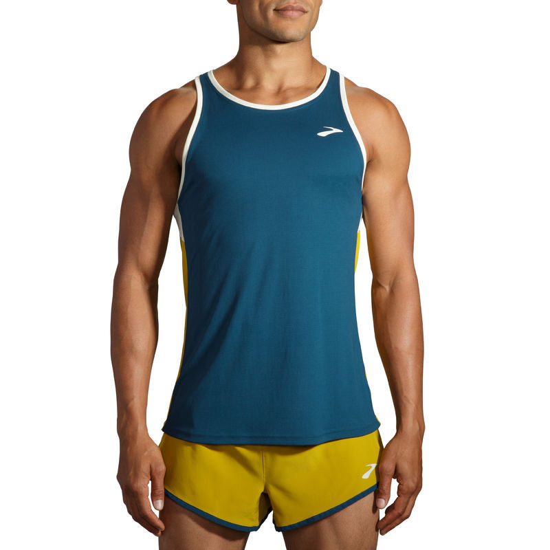 BROOKS Atmosphere Singlet Mens APPAREL - Mens Singlets INDIGO RUSH/HONEYDEW