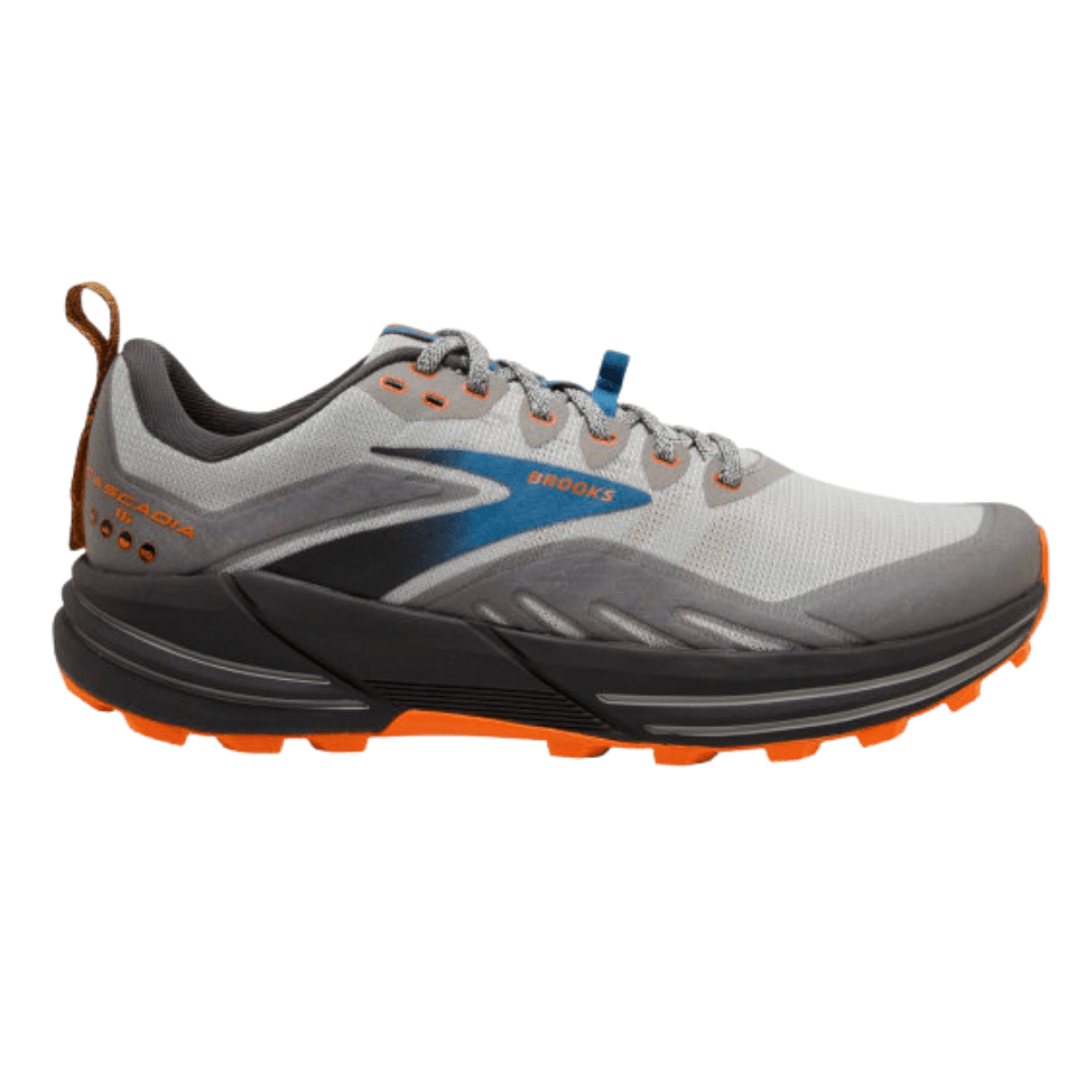 BROOKS Cascadia 16 Wide (2E) Mens FOOTWEAR - Mens Trail GREY/ORANGE