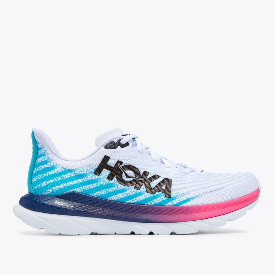 HOKA Mach 5 Mens FOOTWEAR - Mens Lightweight WHITE/SCUBA BLUE