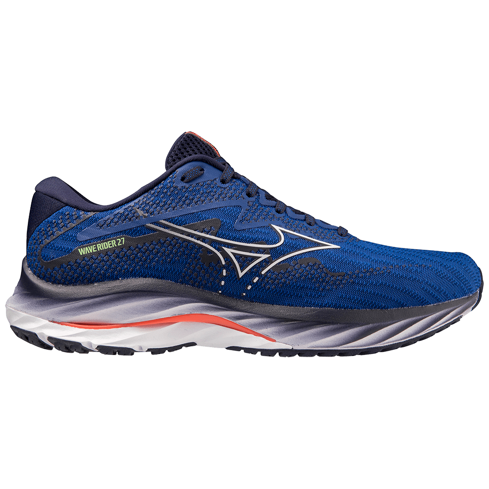 MIZUNO Wave Rider 27 Mens FOOTWEAR - Mens Neutral SURF THE WEB/WHITE/NEON FLAME