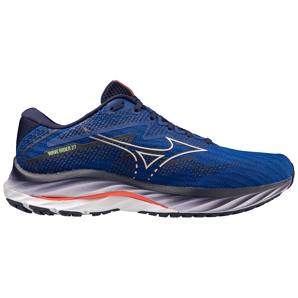 Mizuno Wave Rider 27 Mens FOOTWEAR - Mens Neutral SURF THE WEB/WHITE/NEON FLAME