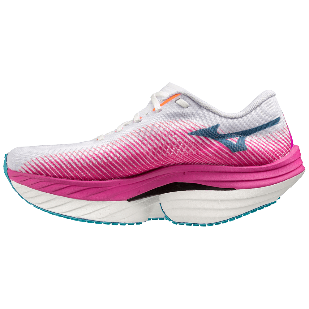 MIZUNO Wave Rebellion Pro Womens FOOTWEAR - Womens Carbon Plate WHITE/BLUE ASHES/NEON PINK