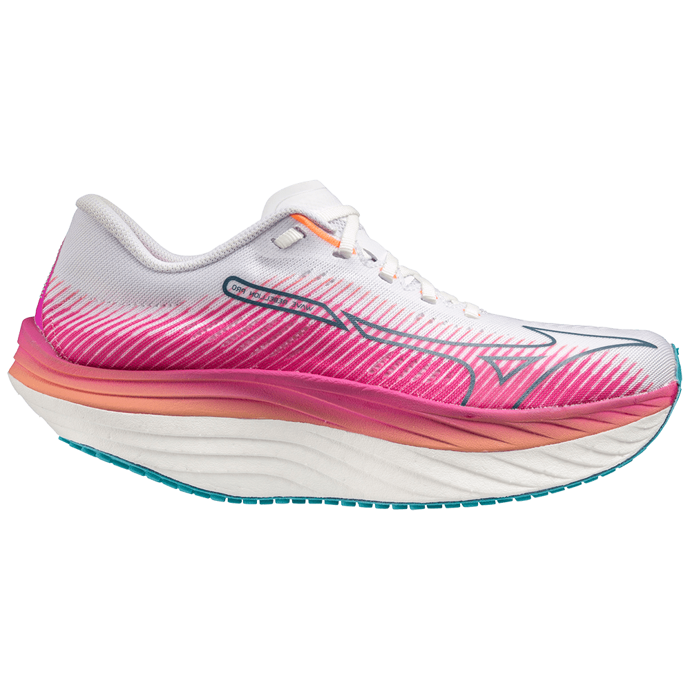 Mizuno Wave Rebellion Pro Womens FOOTWEAR - Womens Carbon Plate WHITE/BLUE ASHES/NEON PINK