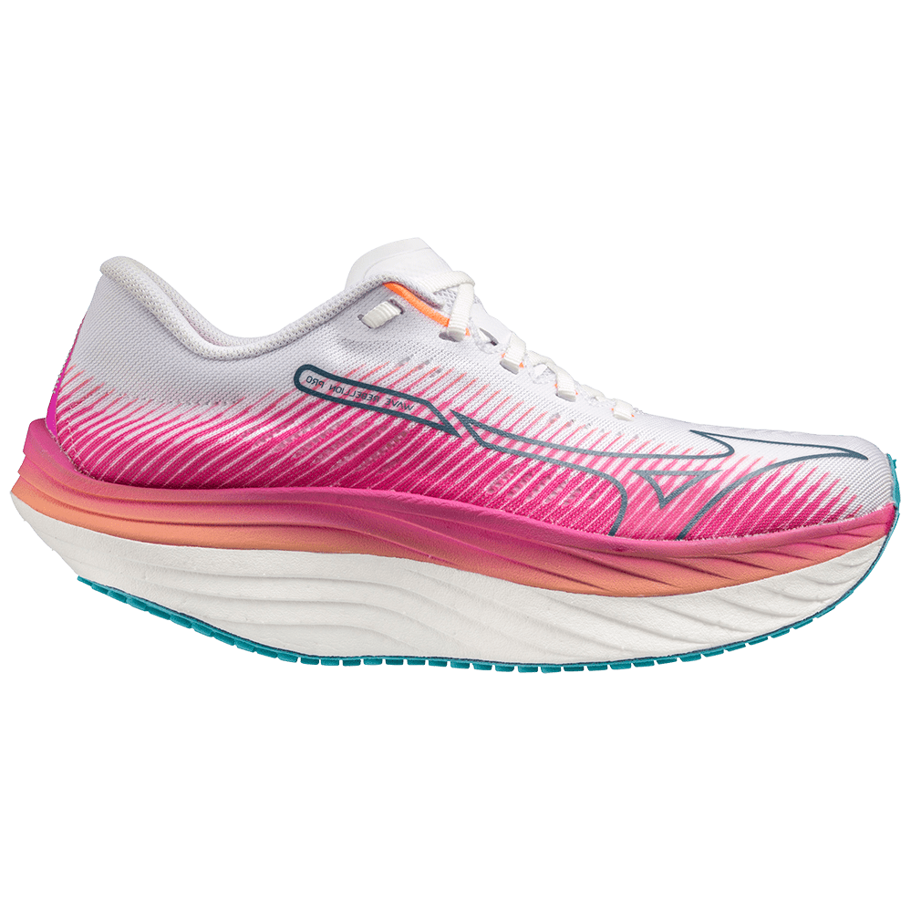 MIZUNO Wave Rebellion Pro Womens FOOTWEAR - Womens Carbon Plate WHITE/BLUE ASHES/NEON PINK