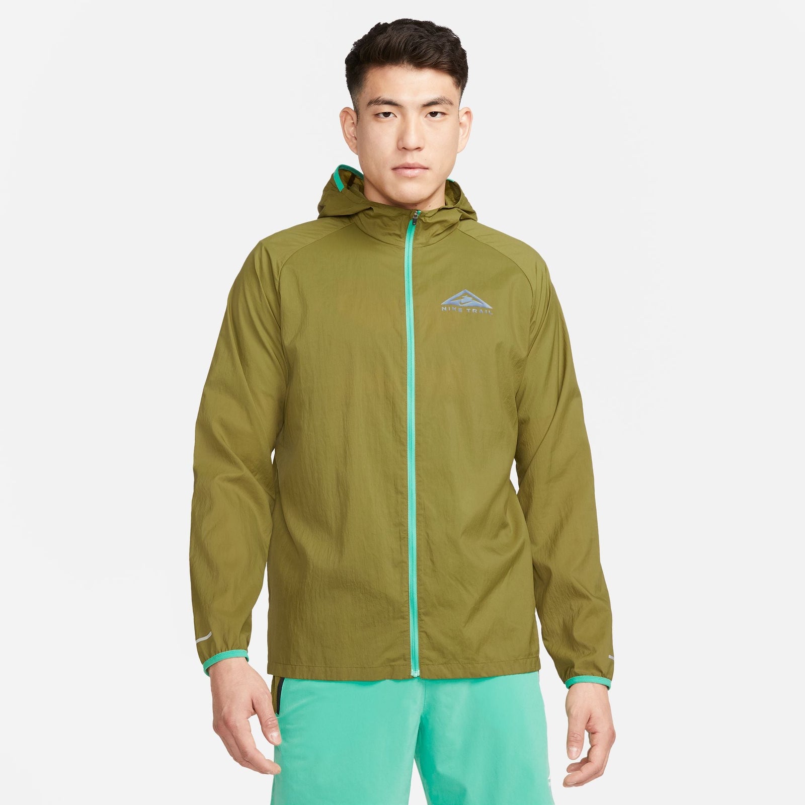 NIKE Trail Aireez Jacket Mens APPAREL - Mens Jackets OLIVE FLAK/SPRING GREEN/BLACK