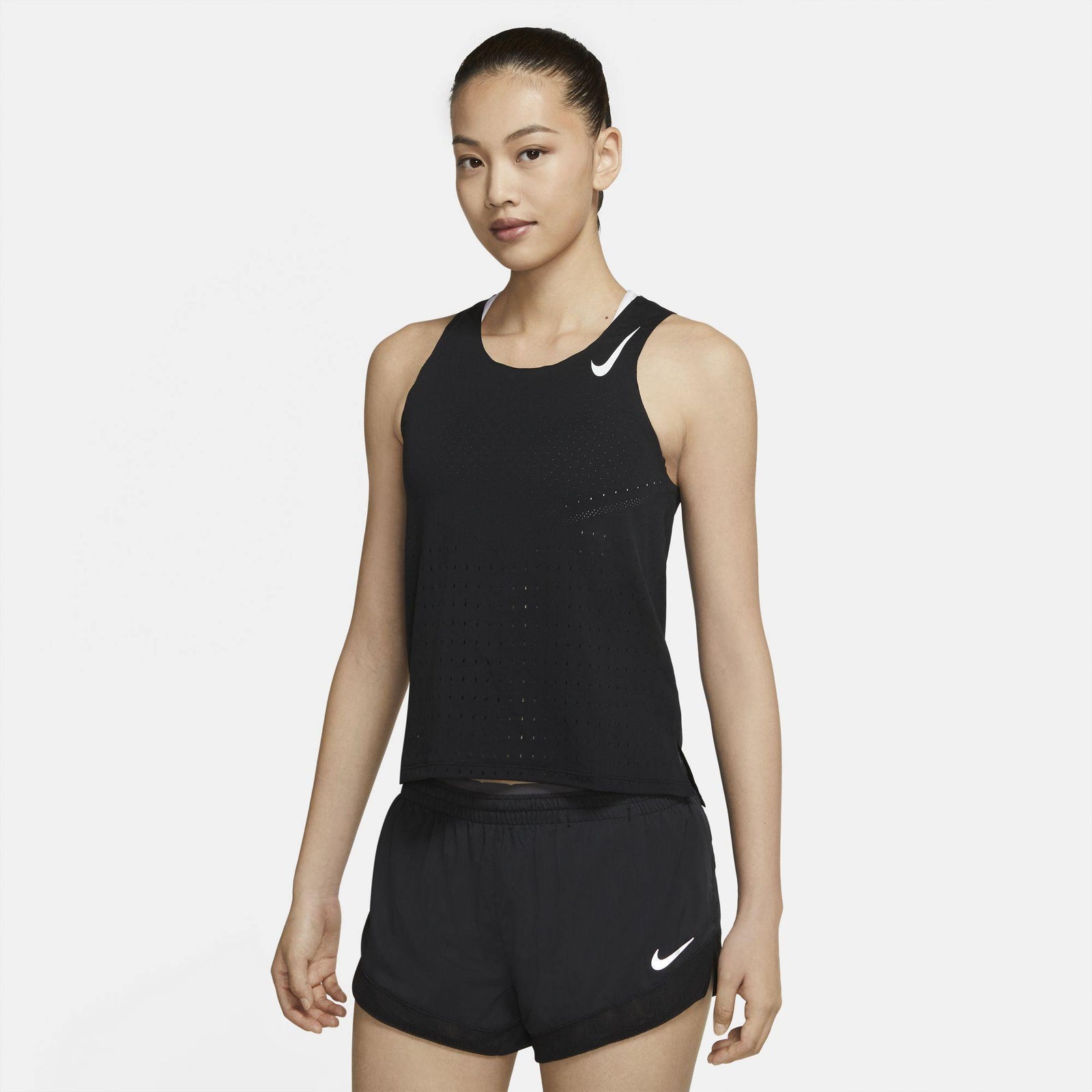 NIKE Dri-Fit Adv Aeroswift Singlet Womens APPAREL - Womens Tanks BLACK/WHITE