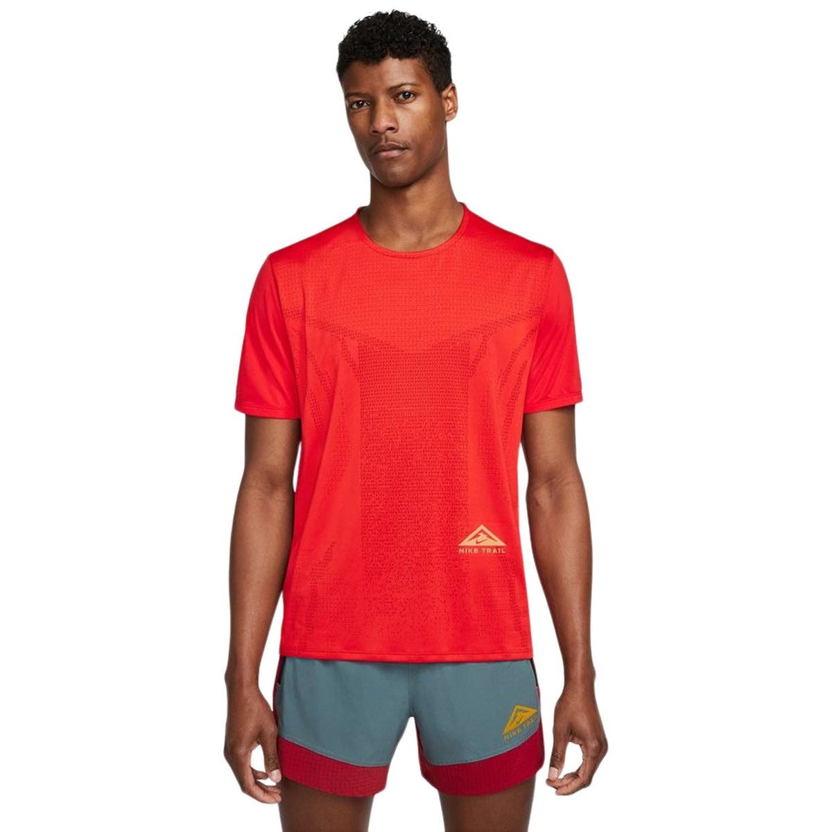 Nike Dri-Fit Rise 365 Mens Trail Running APPAREL - Mens T-Shirts HABANERO RED/LIGHT CURRY