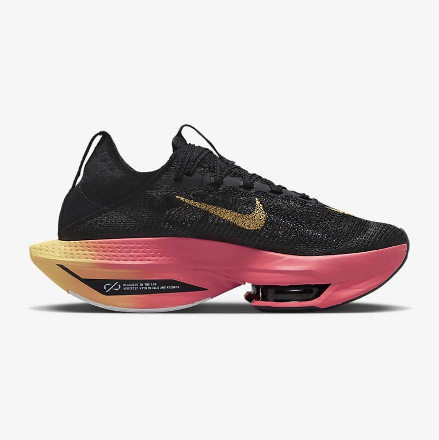 Nike Air Zoom Alphafly Next% 2 Womens FOOTWEAR - Womens Carbon Plate BLACK/TOPAZ GOLD/SEA CORAL